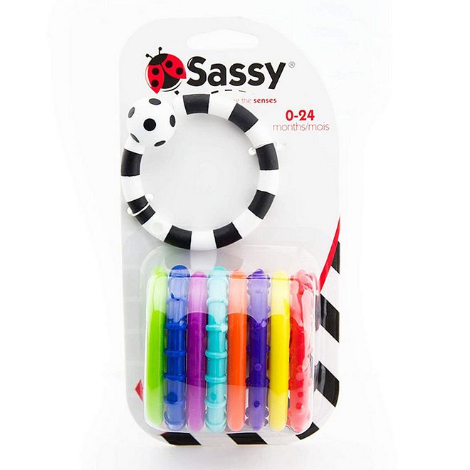 Sassy خاتم الروابط الجريئة لعبة ملونة للأطفال من 0+ أشهر، 12 سم، يحفز الرؤية والاستكشاف اللمسي، أداة لتطوير اللغة - Image 3