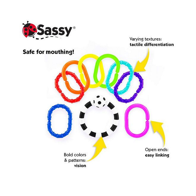 Sassy خاتم الروابط الجريئة لعبة ملونة للأطفال من 0+ أشهر، 12 سم، يحفز الرؤية والاستكشاف اللمسي، أداة لتطوير اللغة - Image 1