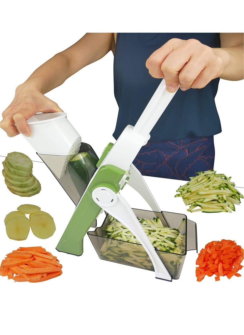 ELTRAZONE Vegetable Cutter,Multifunctional Vegetable Slicer with Stainless Steel Blades, Manual Food Cutter for Chef and Household (Green)  - Image 1