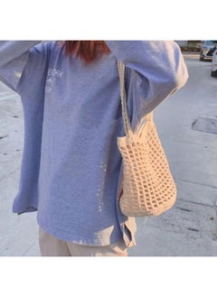 Waffled Mesh Bag Hollow Vegetable Basket Bag Haff Shoulder Bag Handmade Material-Color:Cloth Patch Waffle Mesh Bag Beige (comes With Cloth Stickers)