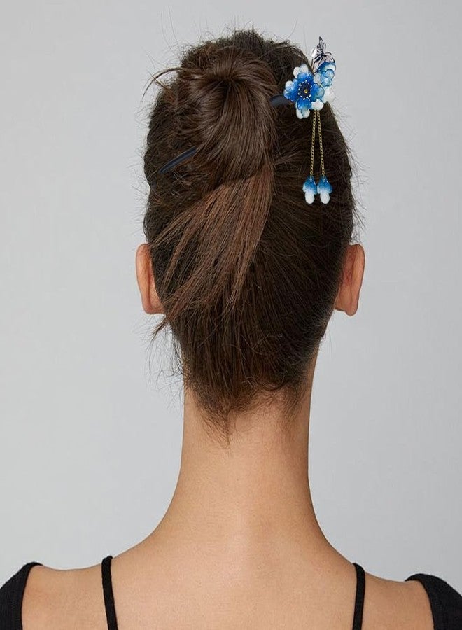 Arvintas Blue Plum Blossom Resin Hairpin with Wooden Stick Elegant Tassel Chinese Hanfu Style Hair Fork for Women Girls - Image 5
