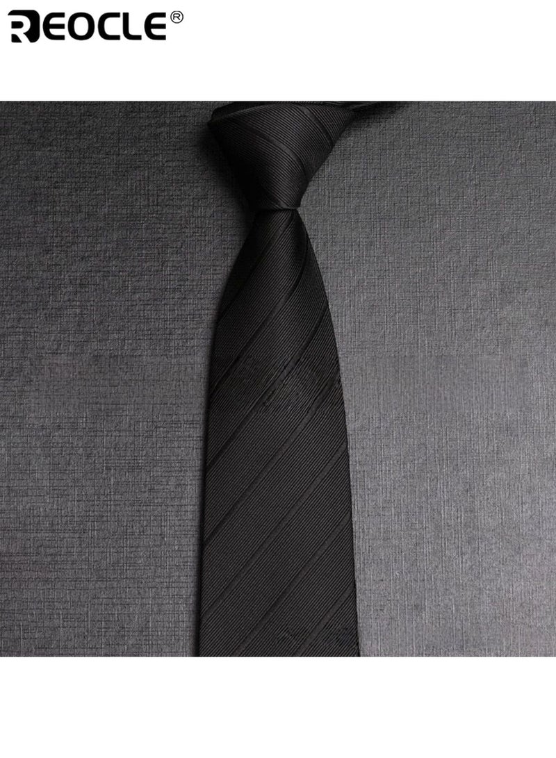 REOCLE Men's 8cm Width Diagonal Stripe Tie High-Quality Business Accessory Versatile Design Suitable for Work Weddings Formal Occasions Professional Events Ceremonies Stylish Elegant Durable Wrinkle-Resistant Fabric Classic Pattern Ideal Necktie for Men Gentlemen - Image 4