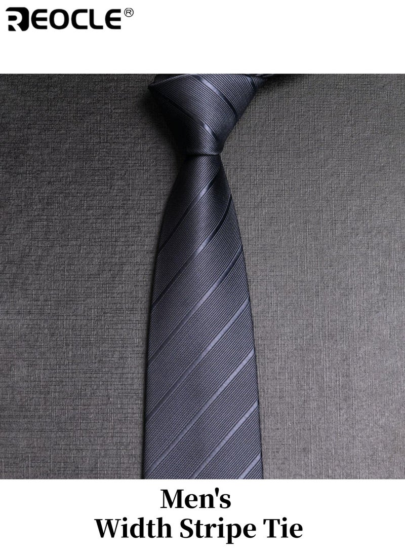 REOCLE Men's 8cm Width Diagonal Stripe Tie High-Quality Business Accessory Versatile Design Suitable for Work Weddings Formal Occasions Professional Events Ceremonies Stylish Elegant Durable Wrinkle-Resistant Fabric Classic Pattern Ideal Necktie for Men Gentlemen - Image 1
