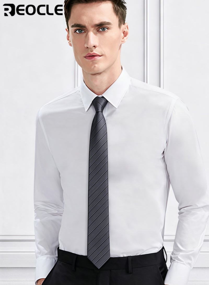 REOCLE Men's 8cm Width Diagonal Stripe Tie High-Quality Business Accessory Versatile Design Suitable for Work Weddings Formal Occasions Professional Events Ceremonies Stylish Elegant Durable Wrinkle-Resistant Fabric Classic Pattern Ideal Necktie for Men Gentlemen - Image 2