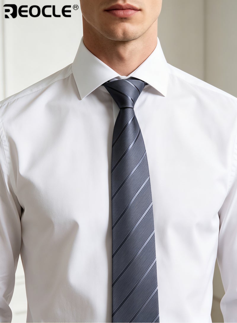REOCLE Men's 8cm Width Diagonal Stripe Tie High-Quality Business Accessory Versatile Design Suitable for Work Weddings Formal Occasions Professional Events Ceremonies Stylish Elegant Durable Wrinkle-Resistant Fabric Classic Pattern Ideal Necktie for Men Gentlemen - Image 4