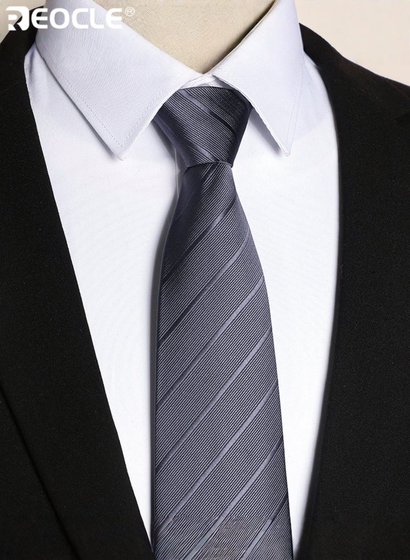 REOCLE Men's 8cm Width Diagonal Stripe Tie High-Quality Business Accessory Versatile Design Suitable for Work Weddings Formal Occasions Professional Events Ceremonies Stylish Elegant Durable Wrinkle-Resistant Fabric Classic Pattern Ideal Necktie for Men Gentlemen - Image 5