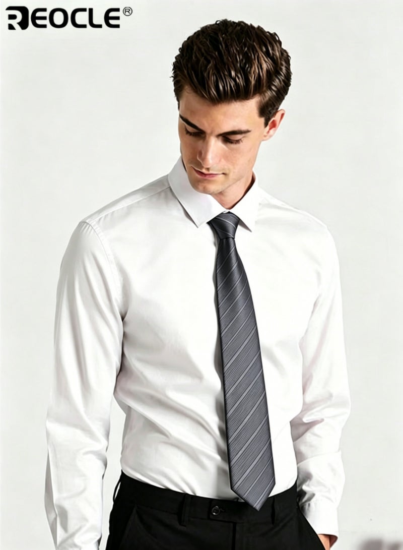 REOCLE Men's 8cm Width Diagonal Stripe Tie High-Quality Business Accessory Versatile Design Suitable for Work Weddings Formal Occasions Professional Events Ceremonies Stylish Elegant Durable Wrinkle-Resistant Fabric Classic Pattern Ideal Necktie for Men Gentlemen - Image 1