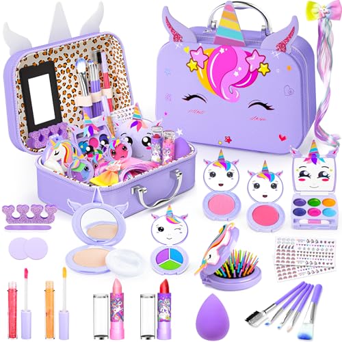 Mqsiuve Kids Makeup Kit for Girl NonToxic Kids Washable Makeup Girls Toys Girls Makeup Kit Princess Toys Real Play Makeup Set Birthday Girls Gift for Ages 3 5 6 7 8 9 1012 Year Old Purple - Image 1