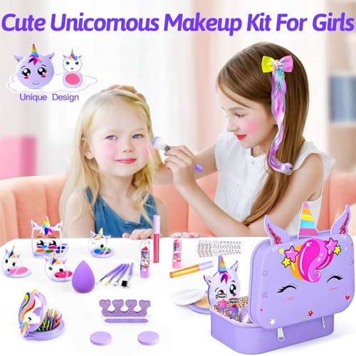 Mqsiuve Kids Makeup Kit for Girl NonToxic Kids Washable Makeup Girls Toys Girls Makeup Kit Princess Toys Real Play Makeup Set Birthday Girls Gift for Ages 3 5 6 7 8 9 1012 Year Old Purple - Image 5