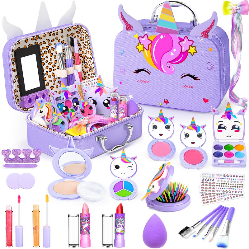 Mqsiuve Kids Makeup Kit for Girl NonToxic Kids Washable Makeup Girls Toys Girls Makeup Kit Princess Toys Real Play Makeup Set Birthday Girls Gift for Ages 3 5 6 7 8 9 1012 Year Old Purple - Image 3