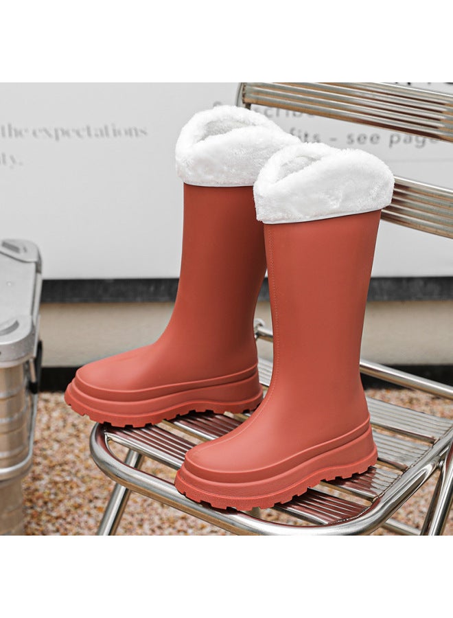 Popular Rain Boots Plus Velvet Warm Rain Boots Korean Style Fashionable Non-slip Waterproof Outer Wear Wear-resistant Versatile Thick-soled Rubber Shoes