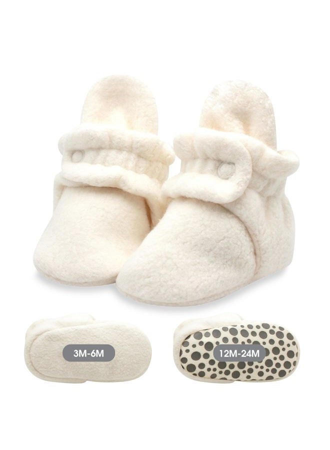 Zutano Unisex Cozie Fleece Baby Booties with Grippers, Baby Essentials, Cream, 12 Months Infant - Image 1
