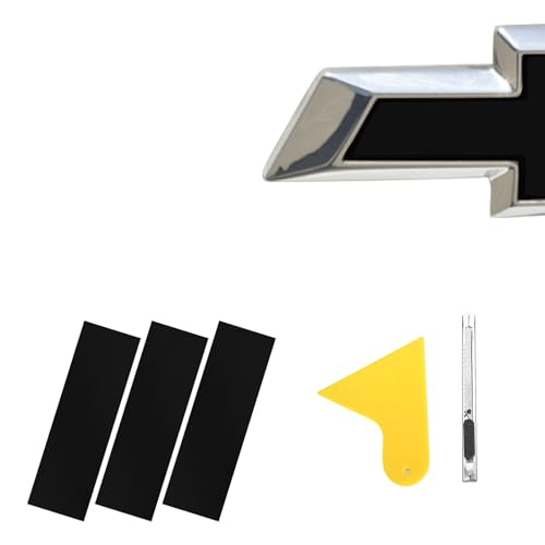 BLAKAYA 11.8" x 4" Bowtie Emblem Wrap Kit for Chevy Logo Overlay Vinyl Wrap with Spatula and Cutter 3 Pcs Matte Black - Image 1