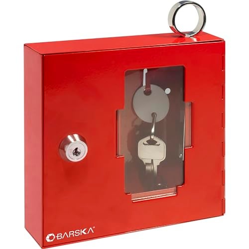 Barska Emergency Key Box with Breakable Glass and Hammer – Bright Red Steel Key Lock Box for Restricted Access – Wall Mount with Pre-Drilled Holes – Ideal for Home or Office Security - Image 1