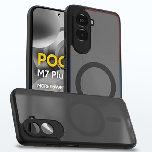 Pikkme Back Cover for Poco M7 Plus 5G Compatible with Mag-Safe Smoke Back | Shockproof Design | Hard Transparent Back Case (Black Smoke Mag-Safe) - Image 1