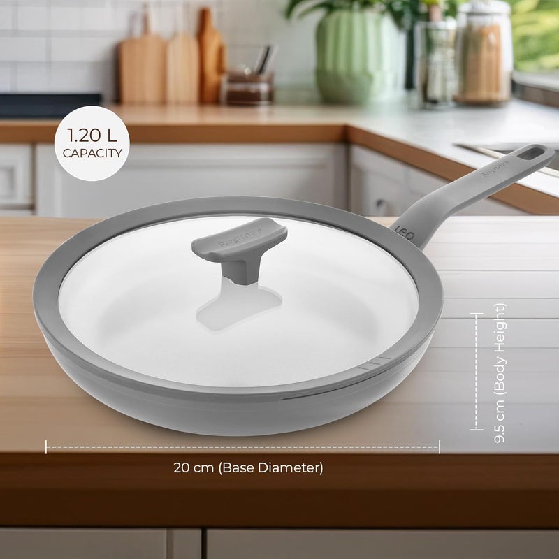Berghoff مقلاة طهي غير لاصقة من الألمنيوم المعاد تدويره بقطر 20 سم من بيرغوف مع غطاء زجاجي مقوى | طلاء سيراميك سيراغرين | خالية من PTFE و PFAS | مناسبة للطبخ بالحث، وغسالة الصحون | رمادي داكن | ضمان 5 سنوات - Image 2