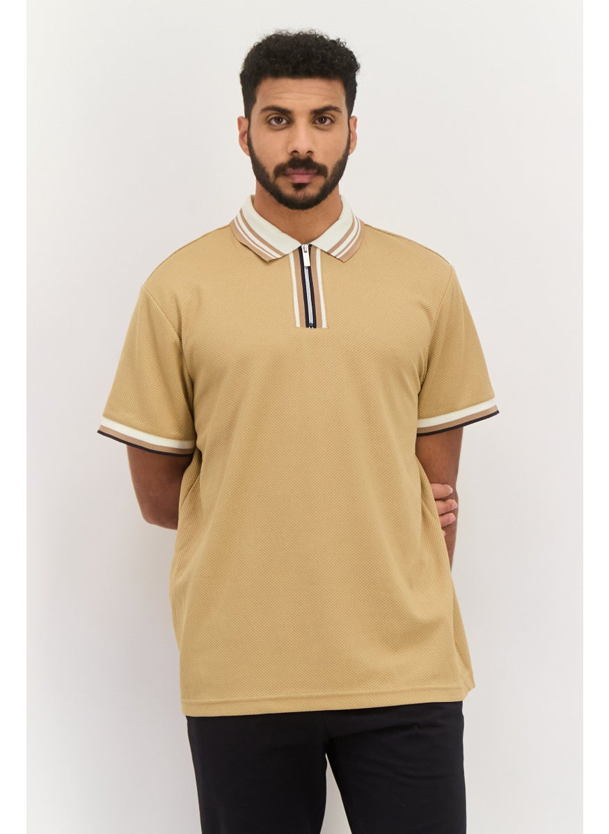 Bruno Milano Men Regular Fit Textured Short Sleeves Polo, Tan  - Image 1