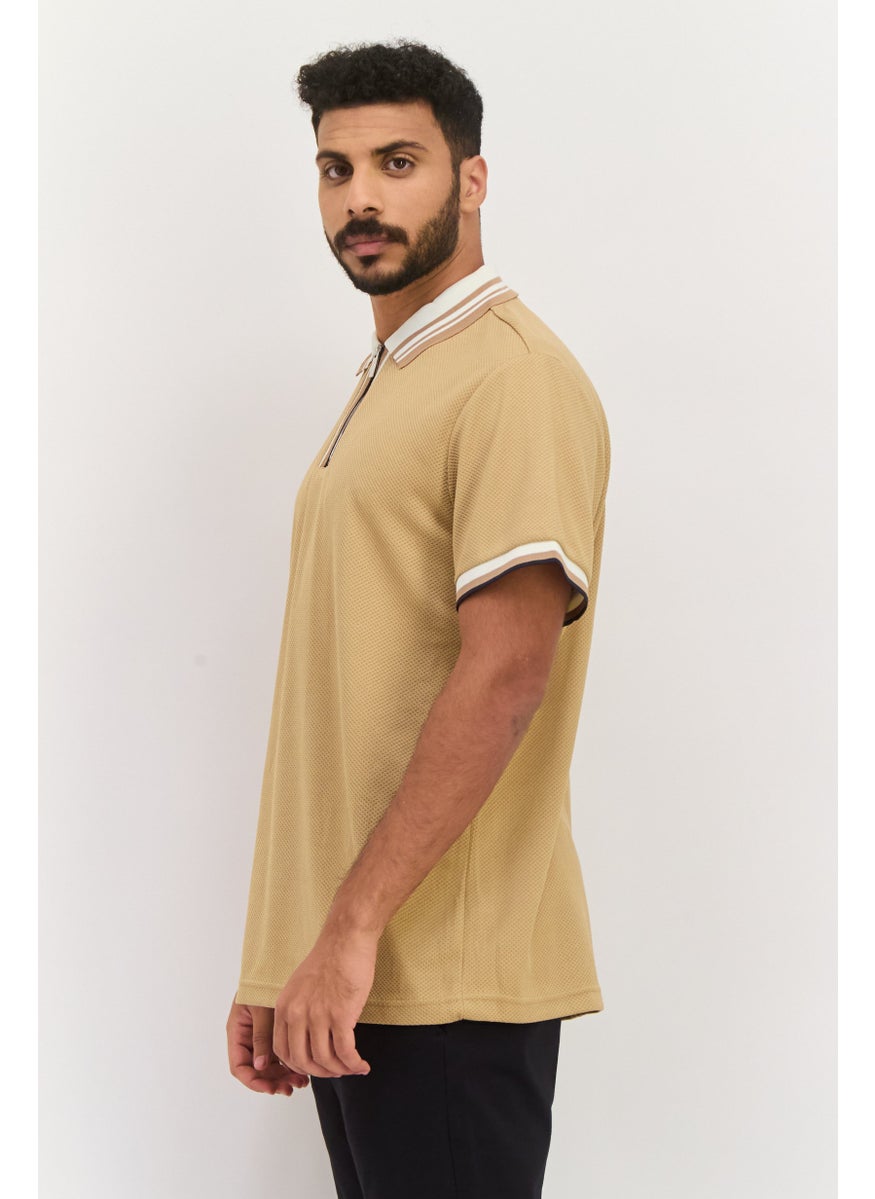 Bruno Milano Men Regular Fit Textured Short Sleeves Polo, Tan  - Image 2