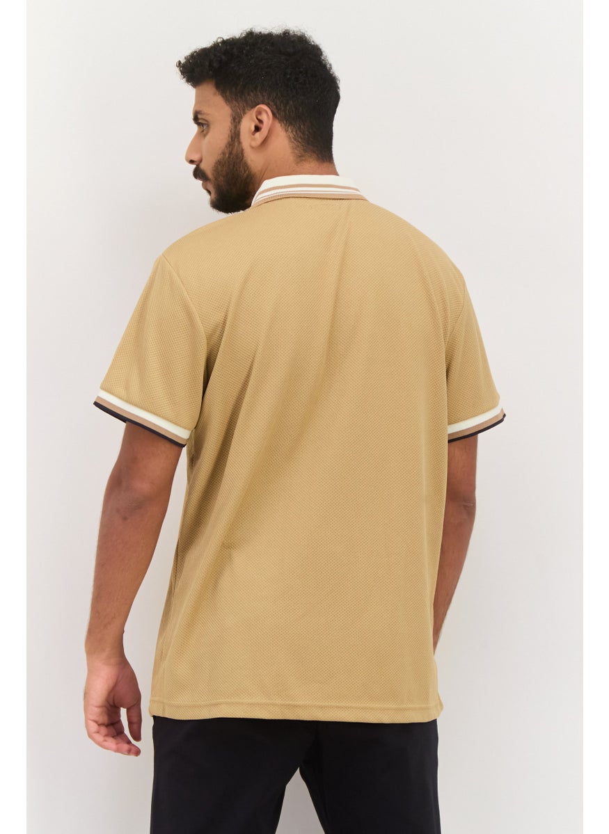 Bruno Milano Men Regular Fit Textured Short Sleeves Polo, Tan  - Image 3