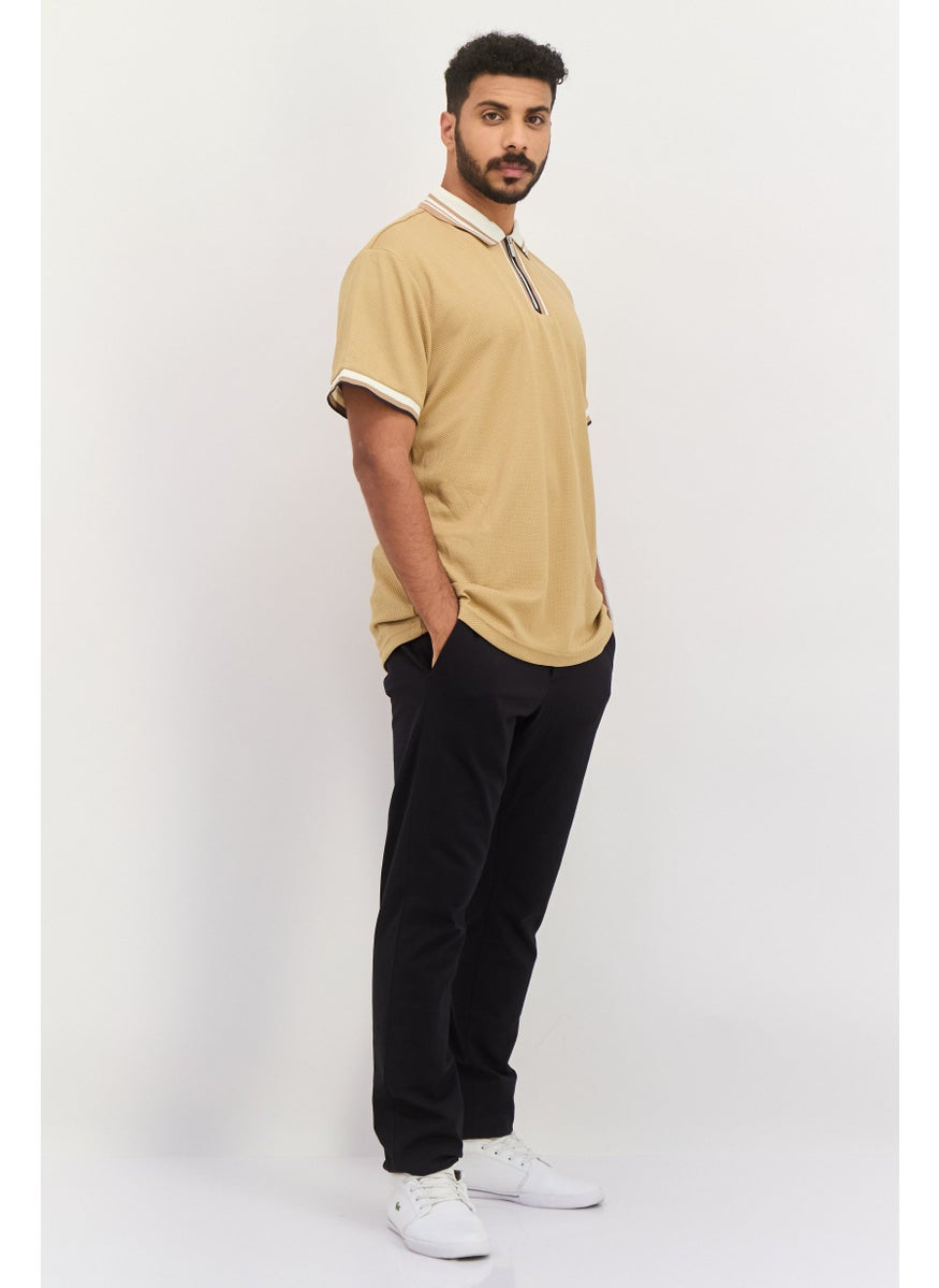 Bruno Milano Men Regular Fit Textured Short Sleeves Polo, Tan  - Image 4