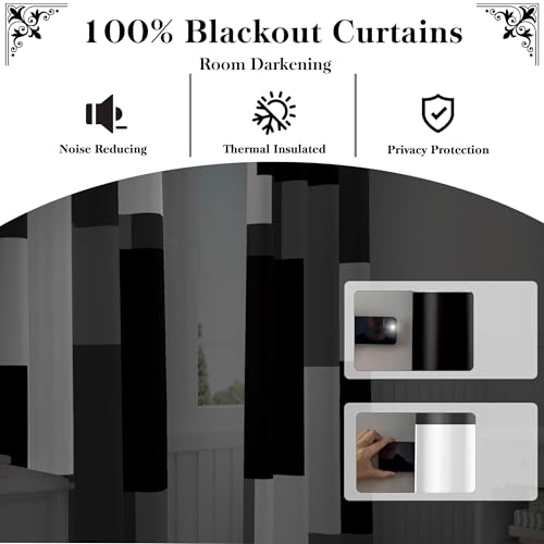 Tyrot ستائر تعتيم سوداء رمادية 100% لغرفة النوم بطول 84 بوصة مجموعة من لوحين - Image 3