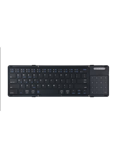 Tri-fold Three-mode Wireless Bluetooth Keyboard Rechargeable Silent Key Mobile Tablet Laptop Notebook Multi-device-Color:Touchpad Number Two-in-one