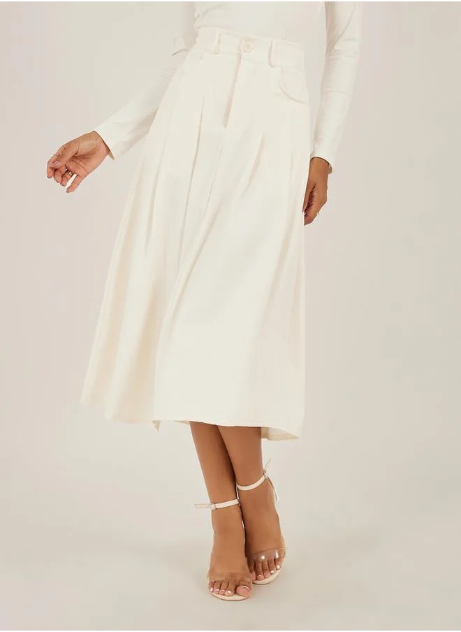 Styli Pleated Mid Rise A-Line Skirt