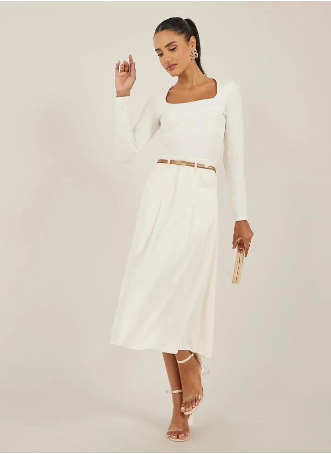 Styli Pleated Mid Rise A-Line Skirt