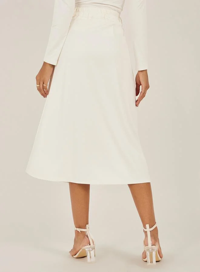 Styli Pleated Mid Rise A-Line Skirt