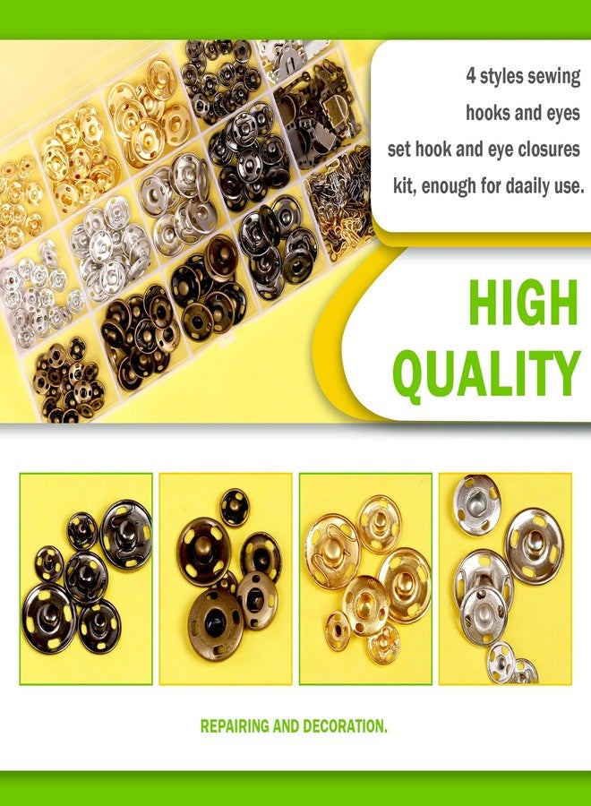 Keadic 152Pairs 3 Style Sewing Hooks and Eyes Closure Assortment Set, 9/10/12mm Metal Snaps Buttons Fasteners Press Studs Clothing Fixing Tools for DIY Clothing Sewing Trousers Skirt Dress Bra - Image 3