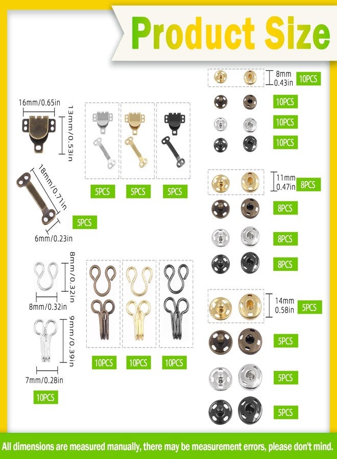 Keadic 152Pairs 3 Style Sewing Hooks and Eyes Closure Assortment Set, 9/10/12mm Metal Snaps Buttons Fasteners Press Studs Clothing Fixing Tools for DIY Clothing Sewing Trousers Skirt Dress Bra - Image 2
