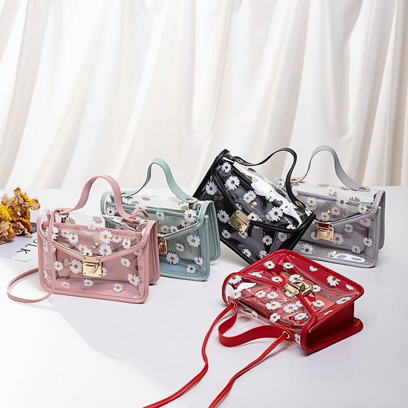 New Korean Style Women'S Bag Daisy Print Shoulder Jelly Mother And Child Transparent Small Square Bag 2023 Summer And Autumn Crossbody Bag - Image 2