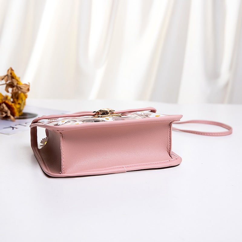 New Korean Style Women'S Bag Daisy Print Shoulder Jelly Mother And Child Transparent Small Square Bag 2023 Summer And Autumn Crossbody Bag - Image 4