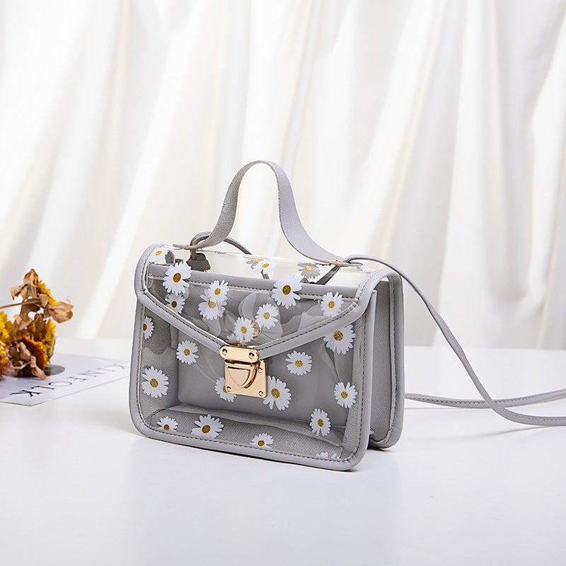 New Korean Style Women'S Bag Daisy Print Shoulder Jelly Mother And Child Transparent Small Square Bag 2023 Summer And Autumn Crossbody Bag - Image 1