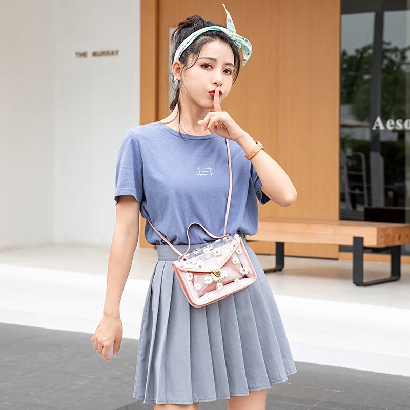 New Korean Style Women'S Bag Daisy Print Shoulder Jelly Mother And Child Transparent Small Square Bag 2023 Summer And Autumn Crossbody Bag - Image 3