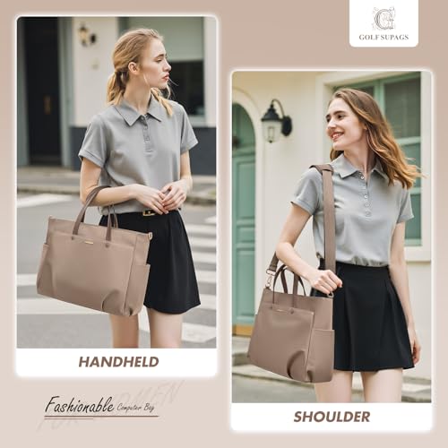 GOLF SUPAGS 156 Inch Laptop Tote Bag for Women Lightweight Nylon Work Shoulder Bag WaterResistant Computer Handbag with Pockets for Business Travel Commute Champagne - Image 3