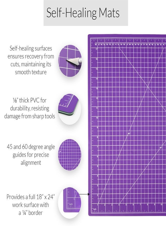 Breman Precision 18x24 Inch Self Healing Cutting Mat – 2-Sided 5-Ply PVC Purple/Gray Cutting Mats for Crafts, Sewing, Quilting & DIY Projects with Durable Non-Slip Surface and Precise Grid Lines - Image 2