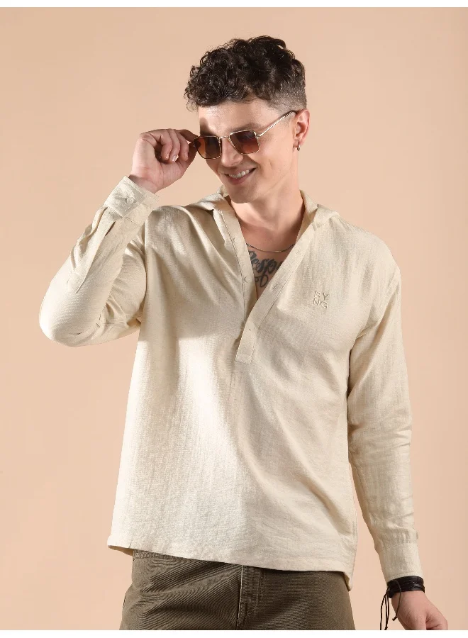 Beyoung Beige Hooded Shirt
