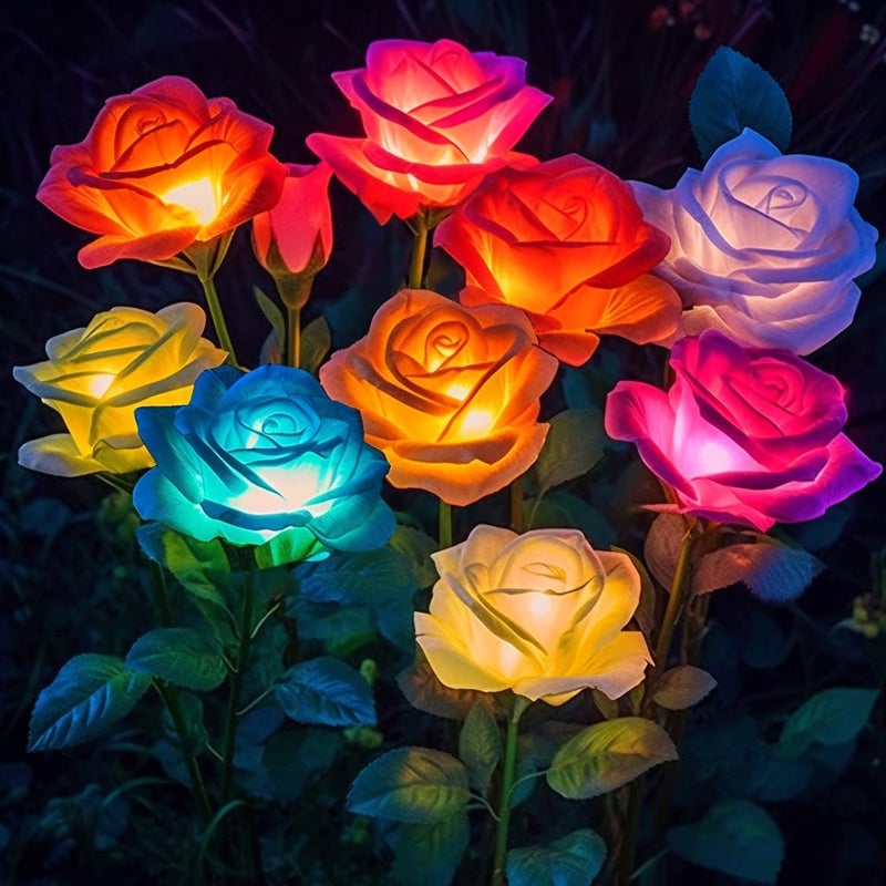 Solar Lights Outdoor Waterproof for Garden Decor 4 Pack Solar Garden Lights for Outside Outdoor Solar Lights for Yard with Solar Flowers Lights Solar Powered Yard Decorations