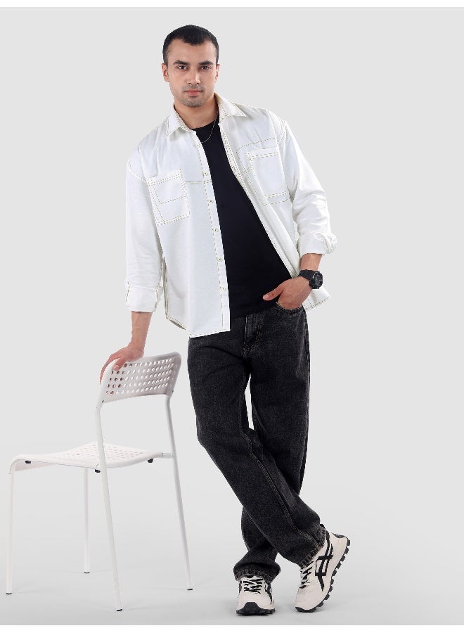 Beyoung White Dual Pocket Contrast Stitch Shirt - Image 5
