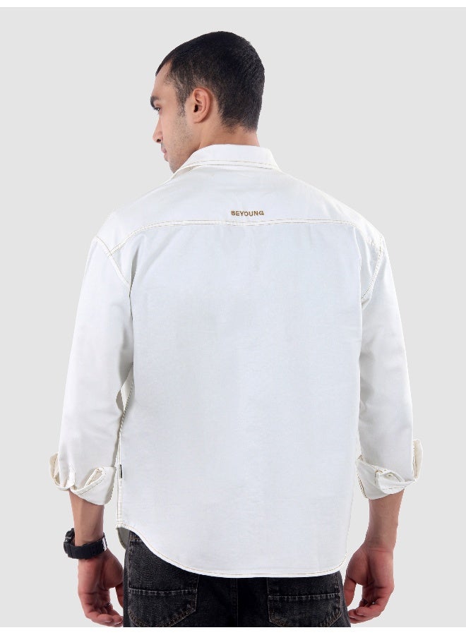 Beyoung White Dual Pocket Contrast Stitch Shirt - Image 3