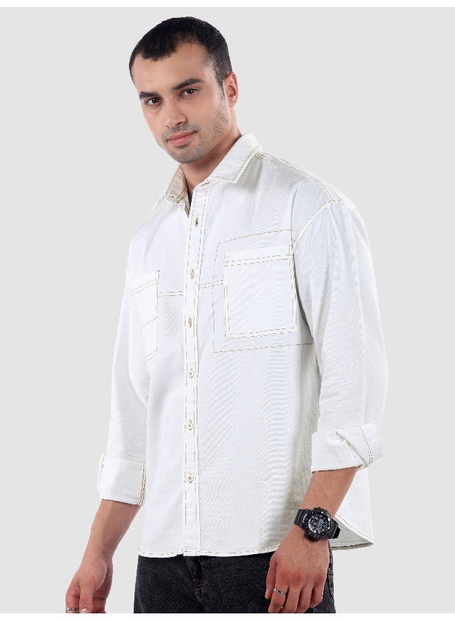 Beyoung White Dual Pocket Contrast Stitch Shirt - Image 2