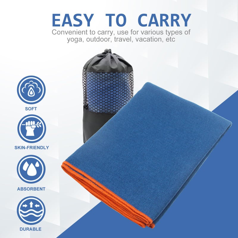 Eunzel Hot Yoga Towel - Microfiber Non Slip Yoga Mat Towel with Grip Dot Sweat Absorbent Towel for Hot Yoga, Pilates and Fitness 72" x 24", Steel Blue/Orange - Image 4