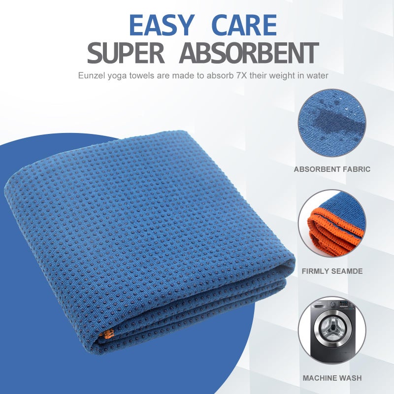 Eunzel Hot Yoga Towel - Microfiber Non Slip Yoga Mat Towel with Grip Dot Sweat Absorbent Towel for Hot Yoga, Pilates and Fitness 72" x 24", Steel Blue/Orange - Image 5