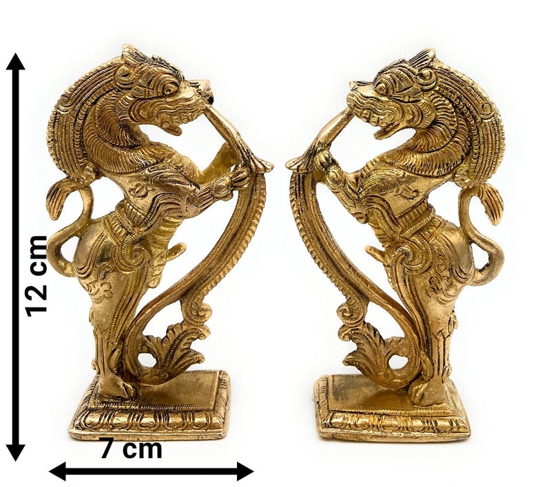 Bhunes Bhunes Brass Lion Scultpture Lion Brass Statue Lion Statues Showpieces Bras Simha Sher Ki Murti India Temple Lions Lion Statue Set of 2Gold 5 Inch 1 Piece - Image 5