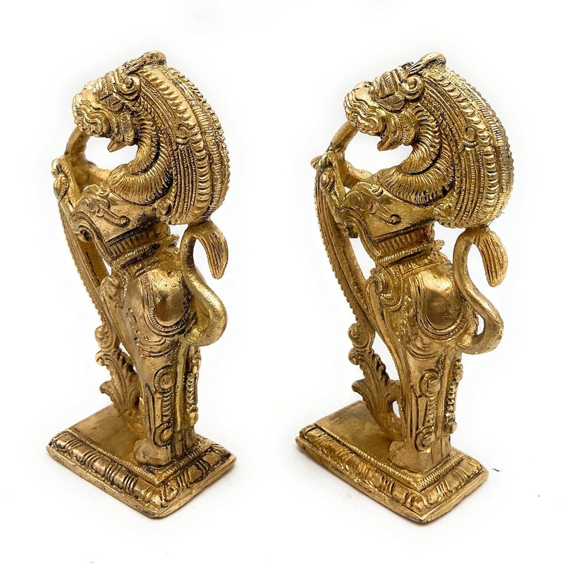 Bhunes Bhunes Brass Lion Scultpture Lion Brass Statue Lion Statues Showpieces Bras Simha Sher Ki Murti India Temple Lions Lion Statue Set of 2Gold 5 Inch 1 Piece - Image 4