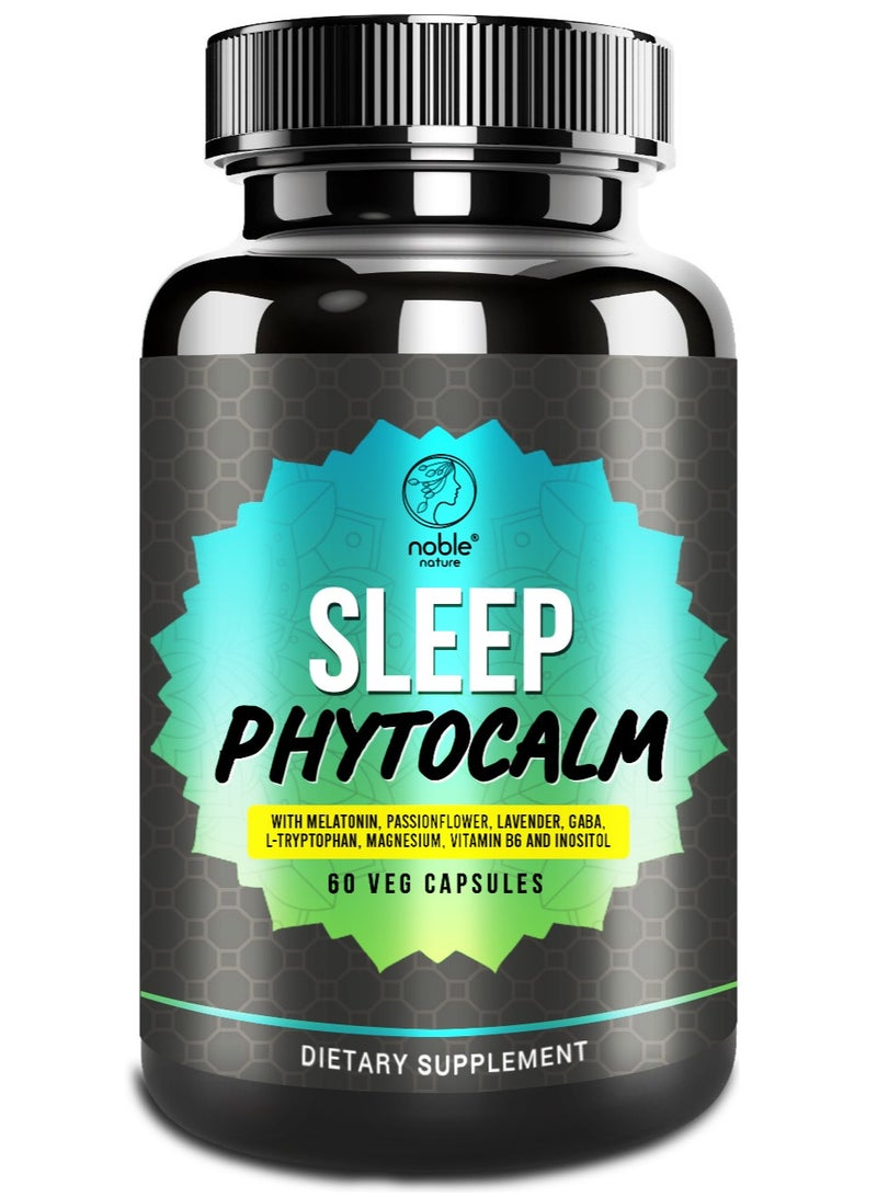 نوبل نيتشر كبسولات نباتية للنوم الهادئ - مع الميلاتونين، وزهرة الآلام، واللافندر، وحمض جاما أمينوبوتيريك، وحمض التريبتوفان، والمغنيسيوم، والإينوزيتول، وفيتامين ب6 - 60 كبسولة نباتية - Image 1