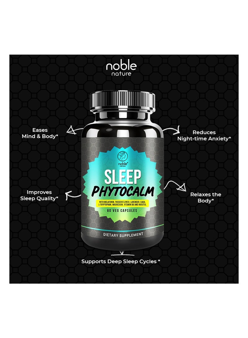 نوبل نيتشر كبسولات نباتية للنوم الهادئ - مع الميلاتونين، وزهرة الآلام، واللافندر، وحمض جاما أمينوبوتيريك، وحمض التريبتوفان، والمغنيسيوم، والإينوزيتول، وفيتامين ب6 - 60 كبسولة نباتية - Image 4
