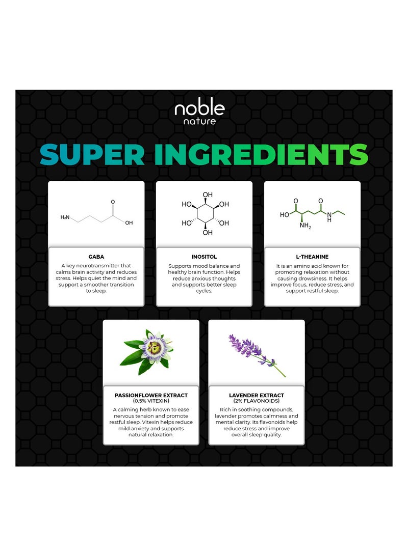 نوبل نيتشر كبسولات نباتية للنوم الهادئ - مع الميلاتونين، وزهرة الآلام، واللافندر، وحمض جاما أمينوبوتيريك، وحمض التريبتوفان، والمغنيسيوم، والإينوزيتول، وفيتامين ب6 - 60 كبسولة نباتية - Image 5