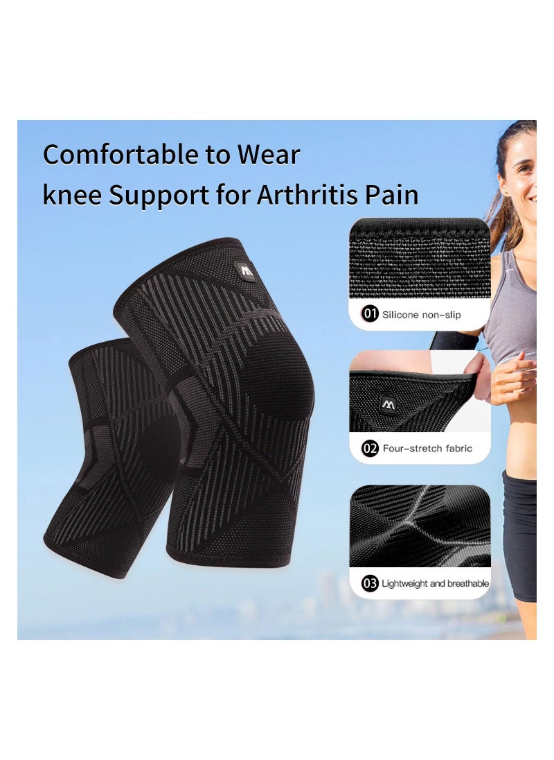 KASTWAVE - Compression Knee Brace for Women & Men, Knee Supports Sleeves for Knee Pain, ACL, Arthritis Pain Relief, Running, Working Out, Basketball, Weightlifting (Large, Black) - Image 1